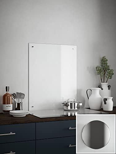 Clear Glass Kitchen Splashback (Chrome Cap) 600mm x 750mm x 4mm - Self Adhesive Easy Install Cooker Back Panel