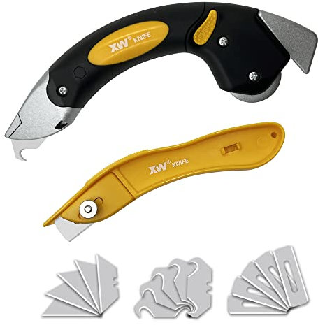 XW Heavy Duty Roller Carpet Knife and Light-Weight Carpet Knife,Extra 15 PCS Blades Included, 2-Pack