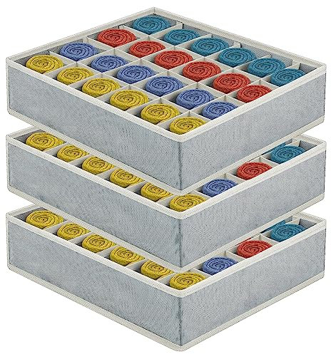 3 Stück Aufbewahrungsboxen für Socken und Unterwäsche, 24 Zellen Faltbare Boxen, Drawer Dividers, Schubladen Organizer Stoffboxen zum Aufbewahren von Socken, Krawatten, Gürtel