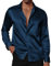 PJ PAUL JONES Herren Glänzende Satin Kleid Shirts Langarm Button Down Seide Hemd mit Fliege, Marineblau, L