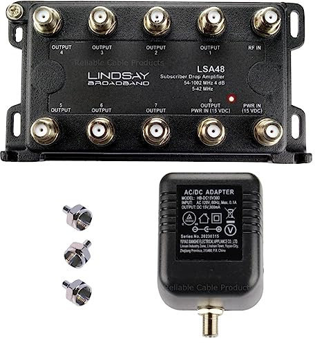 8-Port Cable TV Antenna Signal Splitter, Distribution Amplifier with Power Supply and F59 Terminators - Connect up to 8 Devices to 1 Antenna or Cable Line LSA48