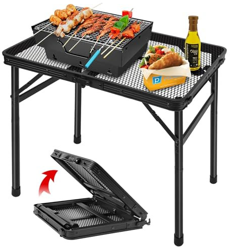 Grovind Klappbarer Grilltisch Campingtisch mit Mesh-Desktop, leichter & tragbarer Picknicktisch für den Außenbereich, höhenverstellbar, tragbar für den Innen- und Außenbereich