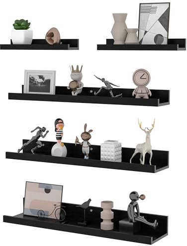 RLAVBL Wandregal 5er Set, geeignet für Wohnzimmer Schlafzimmer Küche Büro usw, 2 Stück 30cm + 3 Stück 60cm, Schwarz