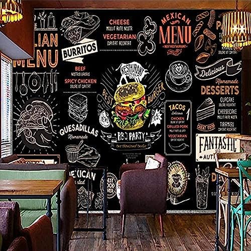 XLMING 3D Fond D’Écran Burger Pizza Western Style Fast Food Restaurant Cafe Fond D’Écran Murale Maison Papier Peint 3D Chambre à Coucher Salle de Séjour Mural Murale-150cm×105cm