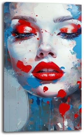 Quadro Moderno Soggiorno Verticale Astratto Donna rossetto rosso Quadri moderni di tela canvas da Parete XXL grande Stampa su tela Camera da letto Decorazione muro Arredo Cucina (40x70 cm, 8)