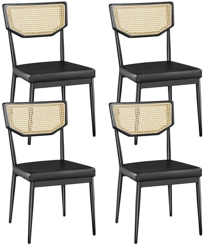 Yaheetech 4-er Set Esszimmerstühle Rattanstuhl, Empfangsstühle Küchenstuhl Polsterstühle für Esszimmer/Balkon/Restaurant, Kunstleder, schwarz