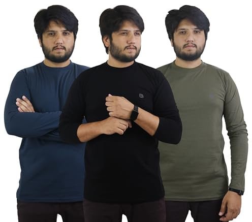 Bahob® 3 Pack Men's Long-Sleeved T-Shirt Round Neck T-Shirts Comfortable Crewneck Neck Tops for Men Soft Cotton S-3XL (MFTS-160-A, Small)