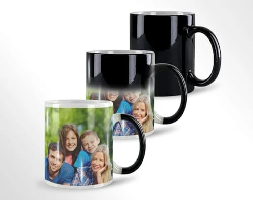 EKAM Personalised Photo Mug Coffee Tea Mug Color Changing Black Heat Activated 11oz Customised Gift Tea Coffee Mug Color Changing Text Hidden Message Home Office Coffee Mug