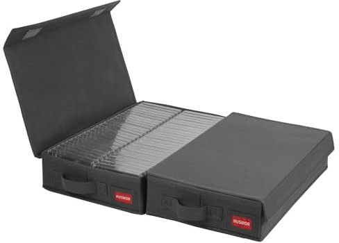 NUSWOR Minimalistische Aufbewahrungsbox (Kassettenband), stapelbar mit Deckel, für 96 Kassetten, 41 x 23 x 8 cm, Grau, 2 Stück