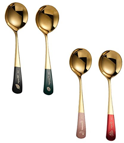 Milisten Serving Spoons Set Serving Utensils 4pcs Golden Fruit Spoon Vintage Tablespoon Stainless Steel