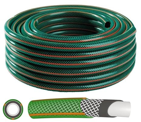 Gartenschlauch 4 lagig flexibler Wasserschlauch Schlauch Bewässerungsschlauch, UV-beständig, Temperaturbereich: -25°C bis +60°C, 1/2 3/4 1 15m 20m 25m 30m 50m (Green 1/2 50m)