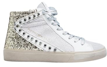 Sneakers sbottinate stile pelle con glitter, punta gommata e cerniera laterale, chiusura con lacci - suola 2,5 cm - per: donna, oro, 39 EU