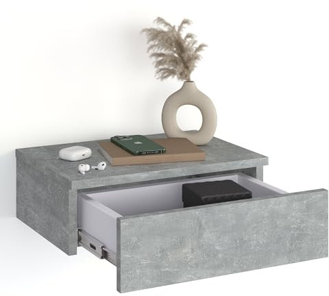 KOMTO Wandregal mit Schublade Beton - Nachttisch Hängend Nachttisch Wandmontage Wandschublade Nachtschrank Hängend | Monaco 46 x 30 x 15 cm