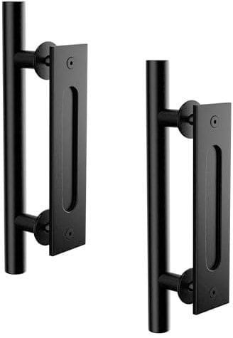 SKYSEN 30cm Sliding Door Handles 2pc Double Sided Available Handles, Heavy Duty Door Handle for Large Sliding Barn Door, Sliding Doors Internal, Wooden Door, Glass Door, Sliding Kitchen Door, Black
