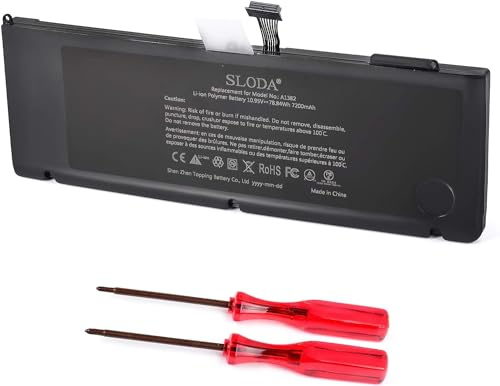 SLODA A1382 A1286 Ersatzakku für Pro 15 Zoll (38,1 cm) (Anfang 2011, Version 2011, Mitte 2012) für MacBook Pro8,2 9,1 Laptop [Li-Polymer 10,95 V 7200 mAh/78,84 Wh]