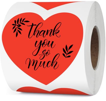 YIKIADA Rot Thermo Etiketten Vinyl 76 mm Herz Selbstklebend Rolle Geschenk Aufkleber Wasserdicht Drucker Thermoetiketten für Logo Barcode Hochzeit Jahrestag Valentinstag 500 Stück