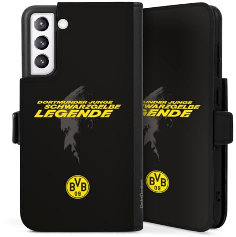 DeinDesign Klapphülle kompatibel mit Samsung Galaxy S21 FE 5G Handyhülle aus Kunst Leder schwarz Flip Case Marco Reus Borussia Dortmund BVB