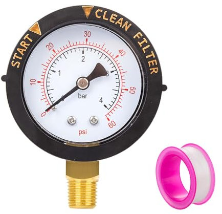 0-60psi Manómetro de Filtro de Agua, Manómetro de Acero Inoxidable con Cinta de Sellado de Rosca Indicador Presión Bomba Piscina Montaje Inferior 1/4 NPT Mesa Prueba Presión Filtro de Spa Aire