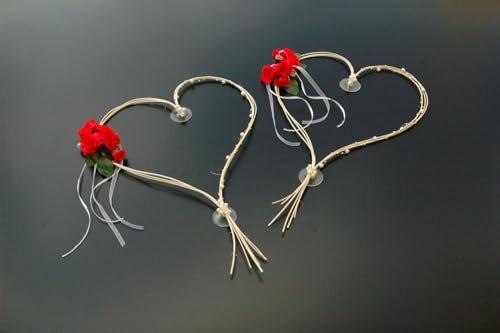 VIP Girlande 30 Azaleen 30 Rosen 18 extrastarken Saugnäpfen 2 x 180 cm Girlande 4 Türgriffdekorationen 2 Rattanherzen Braut Paar Autoschmuck Hochzeit Car Auto Wedding PKW ®Auto-schmuck (EH rot 1/2)