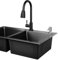 Fregadero De Dos Senos Negro, Fregadero De Barra Multifunción con Grifo Extraíble Y Accesorios Completos: Diseño Moderno para Una Mayor Funcionalidad De La Cocina(80cm)