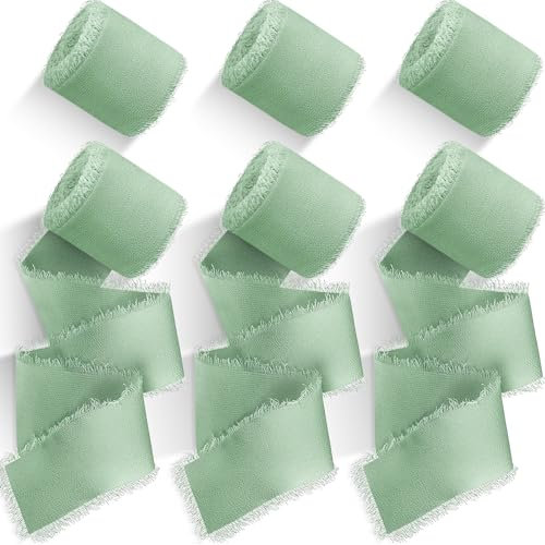 MUUKAIII 6 Rollen Schleifenband Eukalyptus Grün 4,0 cm x 5,0m Geschenkband Hochzeit Geschenkbänder Stoff Grün Dekoband Chiffonband Seidenband für Hochzeitsstrauß und Geburtstag Geschenk