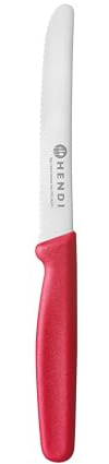 HENDI Universalmesser, gezackte Klinge, für den Einsatz in der Küche, Küchenmesser, Schälmesser, Kochmesser, Klingenlänge: 112mm, 210x20x(H)10mm, X50CrMoV15 Edelstahl, Polypropylen, rot