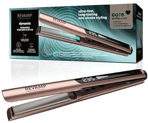 REVAMP Dynamic Radiance Straight & Style Ionen Glätteisen Keramik - extra lange Platten für One-Stroke-Styling, Glätten, geschwungenes Design für Wellen, Locken - professioneller Haarglätter