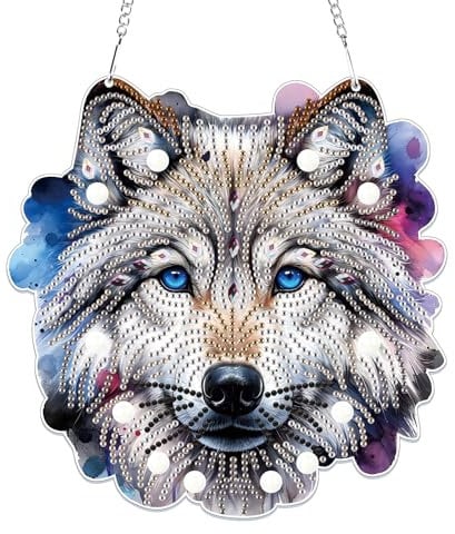 Lxmsja 5D Diamond Painting Anhänger, Diamond Painting Wolf Kinder Erwachsene, Hängende Ornament Bastelset Kreativ Set für Erwachsene Geschenk Mädchen 7 8 9 10 11 Jahre, Kranz Tür Fenster Deko