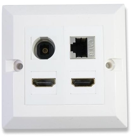 Twin HDMI (4k) / Optical Audio and Ethernet (CAT6) Wall Plate/Easy Connect Faceplate/White