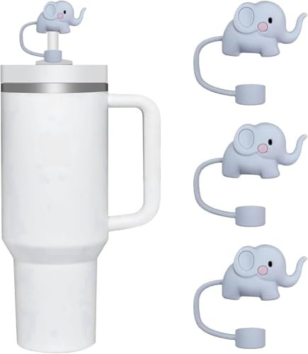 3Pcs Elephant Straw Cover for Stanley 40&30 Oz Cup, 10mm Silicone Straw Covers Cap for Stanley Cup Accessories, Cute Straw Topper, Straw Cap Stopper for Reusable Straws Tip Lids,Elephant Straws