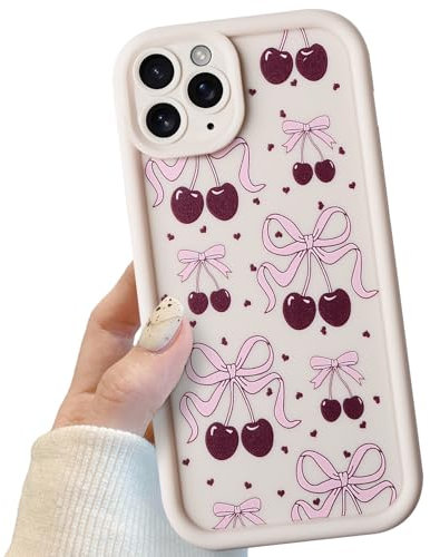 Cherry Bow Phone Case for iPhone 11 Pro Max, Cute Red Cherry Bow Pattern Shockproof Bumper Phone Case for Women Girls, Soft TPU Slim Girly Cute Protective Cover for iPhone 11 Pro Max