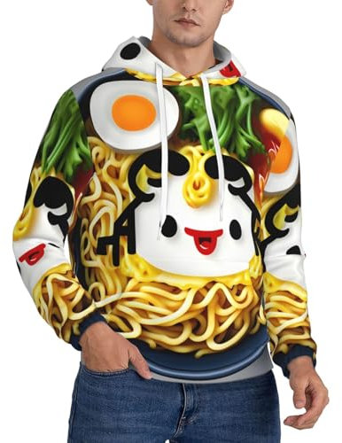 YANYU Sudadera con capucha para hombre, diseño de huevera, fideos, ramen, mezcla de algodón, transpirable, estilo casual, Negro -, Large