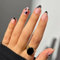 24pcs Short Almond Press on Nails French Tip False Nails Black Edge Pink Fake Nails Black White Star Stick on Nails Removable Glue-on Acrylic Nail Tips Spring Summer Accessories for Women