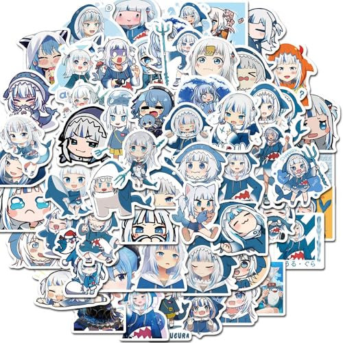60 GawrGura Aufkleber Anime Figur Vinyl Wasserdicht DIY Stickers Für Computer Skateboard Gepäck Auto Fahrrad