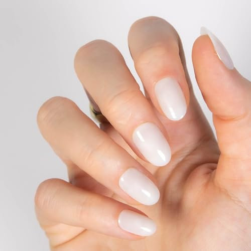 MOYOU LONDON Gel Press On Nails - Elegant Short Oval Shape, Long-lasting & Comfortable Soft Fake Nails with Glue, Reusable Semi-Transparent Stick On Nails for Women, 32 Pcs in 16 Sizes