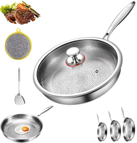 SHIFuXX Titanpfanne, gehämmerte Titanpfanne Pro mit Deckel, 100% Antihaftbeschichtung, gehämmert, Titan-Bratpfanne, gleichmäßiges Erhitzen for Kochen, for Kochen(28cm)