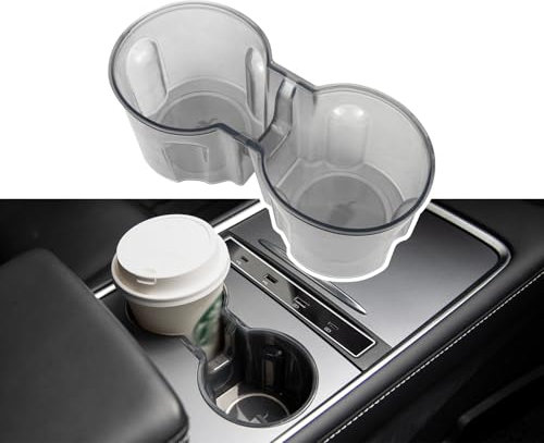 SOULWIT Center Console Cup Holder Insert for Tesla Model 3/Model3(2017-2023) and Model Y(2019-2025), Durable Waterproof Protective TPU Case Mat Cover - Clear Black