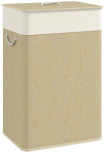 HOMCOM Cesto de Ropa Sucia con Tapa 72L Cesta Colada de Bambú con Bolsa Interior Extraíble y Asas para Lavandería Dormitorio 40x30x60 cm Natural