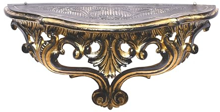 LIGUORO SHOP Regal im venezianischen Barock-Stil, Konsole, künstlich, Vintage, Shabby Chic, 38,5 x 20 x 15,5 cm (Gold/Schwarz)