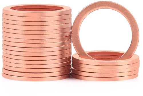 Jeboler, 20 anelli di tenuta in rame, M20 x 26 x 1,5 mm, rondelle piatte, anello di tenuta, viti di scarico dell'olio, anelli in rame, guarnizioni in rame, per viti, accessori per carburante