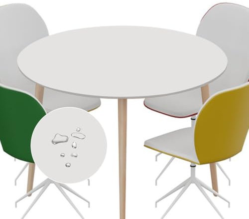 Wapasezyar Tischdecke Runde Outdoor 48 in, PVC Spanntischdecke Rund Tischfolie Elastisch Gartentischdecke Wetterfest für Tische von 90 bis 110 cm (Naturweiß)