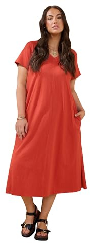 EVANS Curve Burnt Premium Cotton Dress - Women's - Plus Size Curve Orange