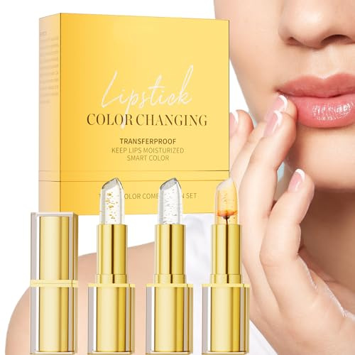 JINGLING Lippenstift mit Farbwechsel für Frauen – feuchtigkeitsspendender Lippenbalsam, 3 Stück, feuchtigkeitsspendend und gegen Fingerabdrücke, für Frauen