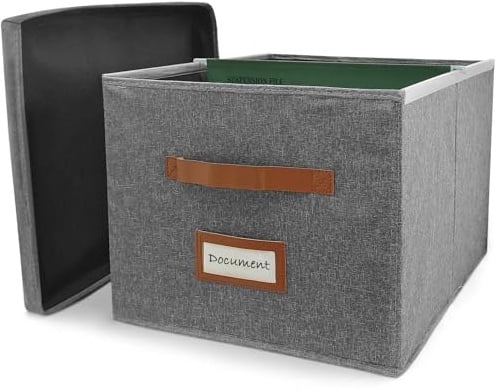 Amazing Tour File Organiser Box with Lid, Suspension Files Boxs, PVC Filing Boxes, A4 Box Suitable for Home and Office Grey