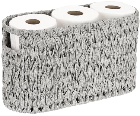 SUMNACON Gewebtes Toilettenpapierkorb stehend Klorollenaufbewahrung Stabiles Toilettenpapierhalter mit Doppelgriff Wc Papier Aufbewahrung Aufbewahrung von toilettenrollen Toilet Paper (Grau, L)
