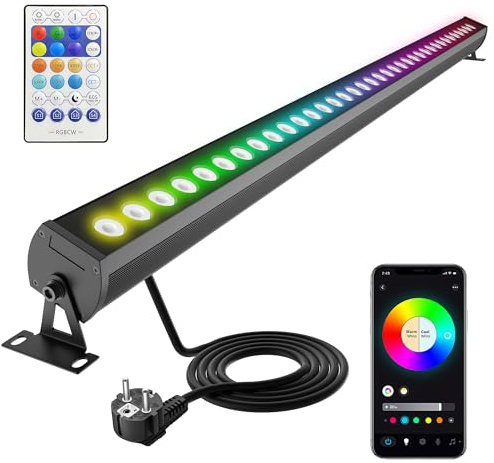 LED Wallwasher RGB Strahler 180W Dimmbar IP66 Wasserdicht mit Fernbedienung | Bluetooth APP & RF Fernbedienung, 16 Mio. Farben, 50 Szenen, 2700K-6500K, Musik Sync, 360° Halterung, Timer