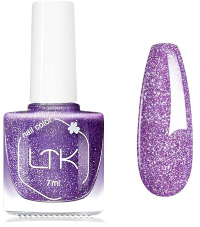 Glitter Nail Polish - Flash Purple Nail Varnish - Shimmering Quick drying Nail Paint - Summer Color Purple Nail Polish No Need Cure 7 Days Long Lasting