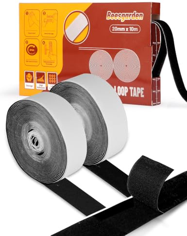 Beesgarden Heavy Duty Hook and Loop Adhesive Tape 20mm x 10m with Dispenser, Extra Strong Double Sided Stick On Tape for Room Décor & Home, Office,Desk, Garage, Car Carpet Sofa Picture Frame