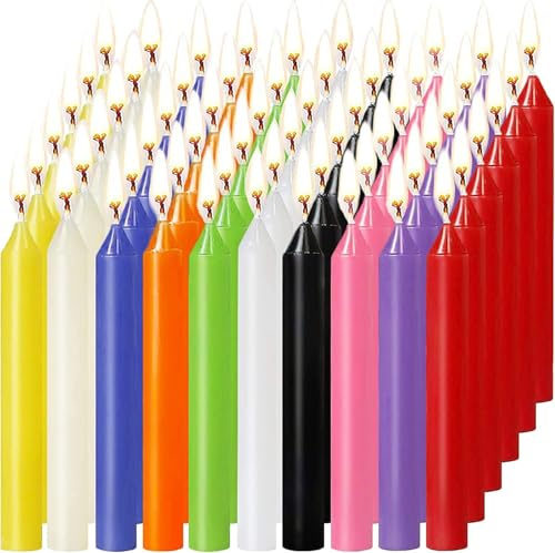 ZPQAODI Velas de Colores, 60 Pequeñas Velas Vela sin Goteo pequeño para Chimes, Magia, Congregación, vigilia con Vela, Rituales, Decorativas (10 Colores 4 Pulgadas de Alto)
