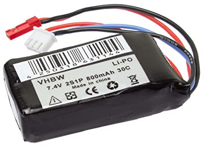 vhbw Batterie Compatible avec JST-SYP-2P connecteur pour modéle RC (800mAh, 7,4V, Li-polymère, 60 x 31 x 16,5 mm)
